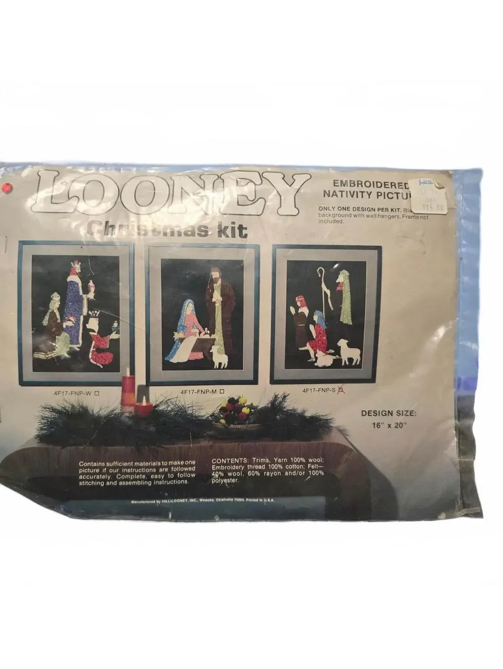 Vtg Looney Embroidered Nativity Picture Kit 4F17 - FNP-S Shepards 16 X 20 sealed